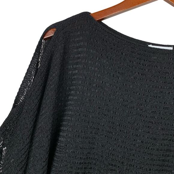 Soft Surroundings Fringe Sweater Black Knit Overlay Split Sleeve Womens S Petite - Picture 3 of 8